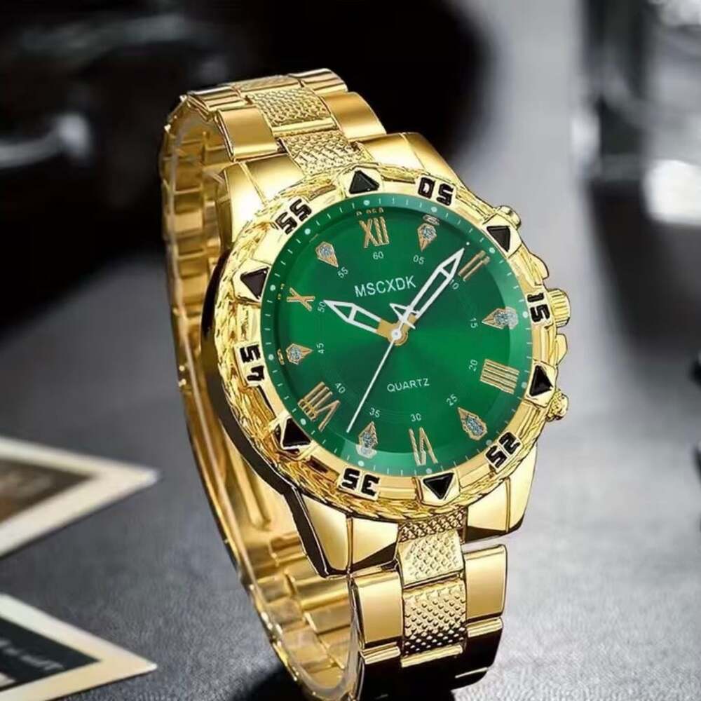 Mscxdk Luxury Gold Quartz 45mm Timepiece Green Dial